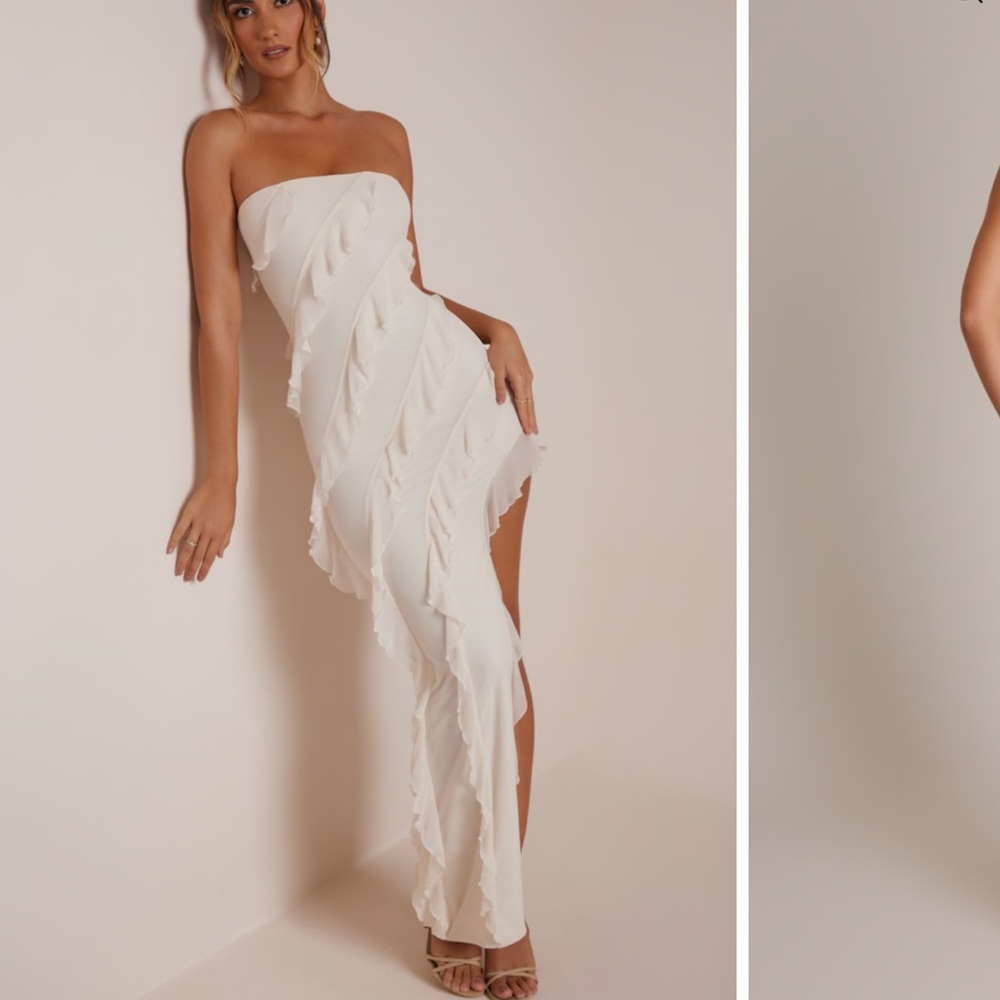Oh Polly Bandeau Ruffle Maxi Dress